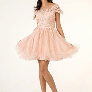 Boat Neck Tulle Short Dress GS1953